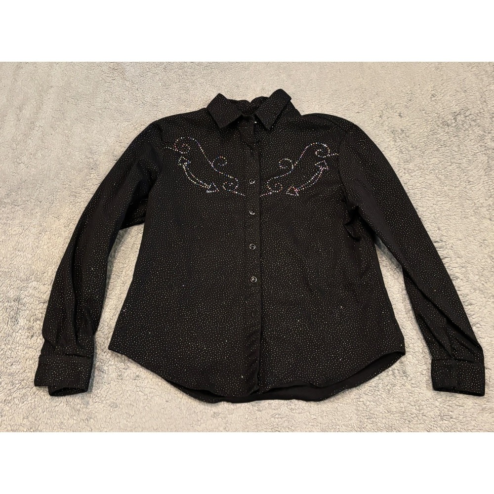 Roughrider by Circle T Western Shirt Medium Black Rhinestone Cotton Made in USA